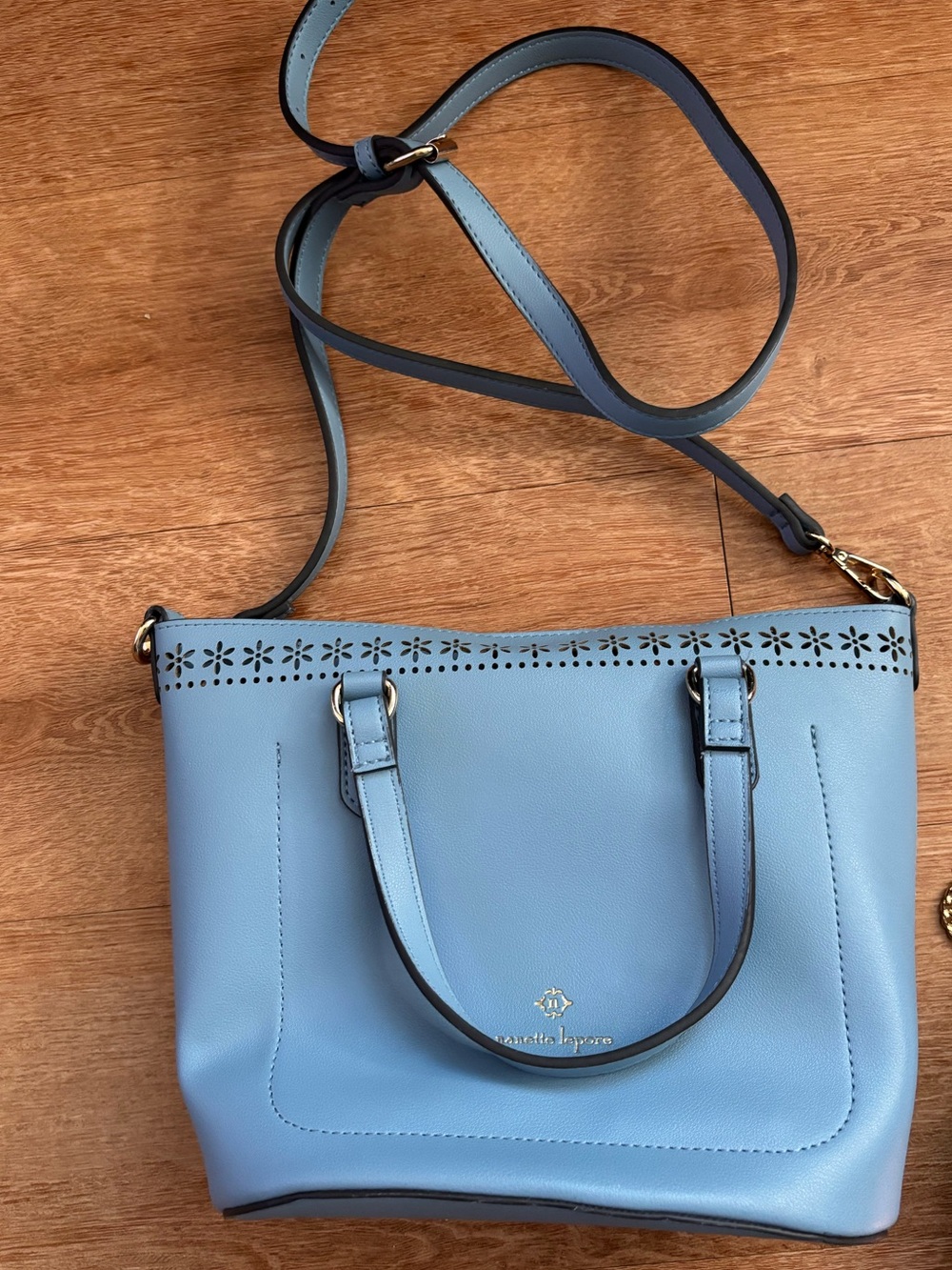 Nanette Lepore Sky Blue Perforated Trim Crossbody Tote